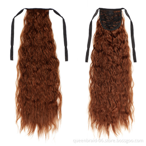 Long Straight Ponytail Hair Extension Tie Up Hair Piece Heat Resisting Fiber Synthetic Pony Tail Dark Brown Hairpiece